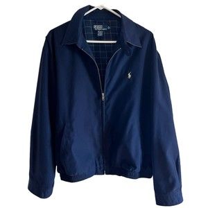 Ralph Lauren Polo Zip Up Navy Blue Windbreaker Bomber Zip Up Jacket Mens L